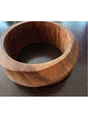 Rare Vintage 70's Brown Carved Wood Oversized Bangle Bracelet Boho Revival